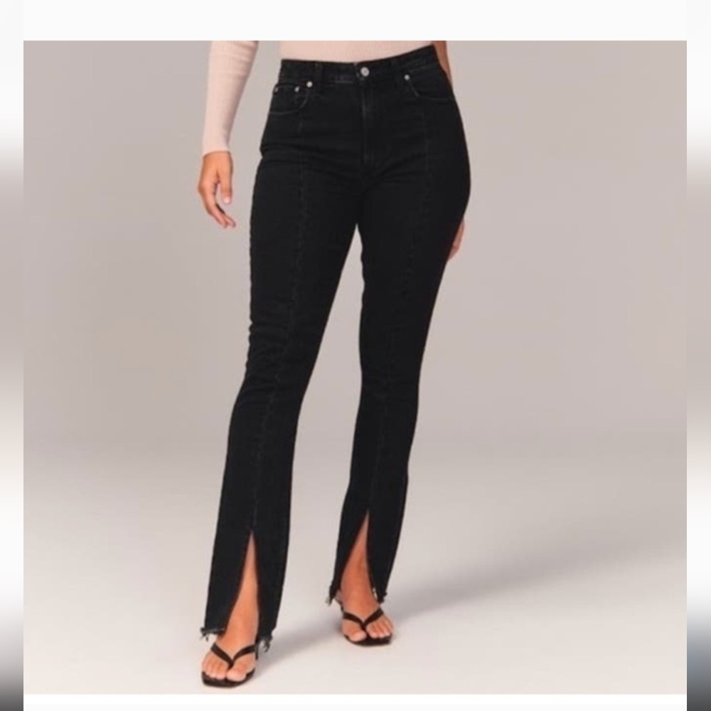 Abercrombie & Fitch Curve Love Black High Rise Front Split Seam Women Jeans - Picture 16 of 16